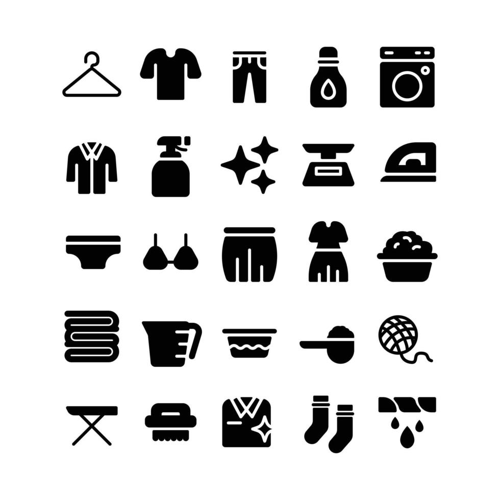 conjunto de iconos de lavandería con estilo de glifo vector