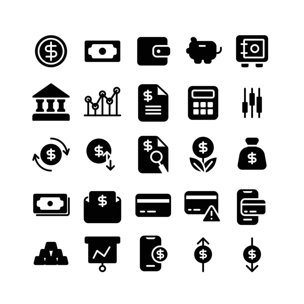 conjunto de iconos de finanzas con estilo de glifo vector