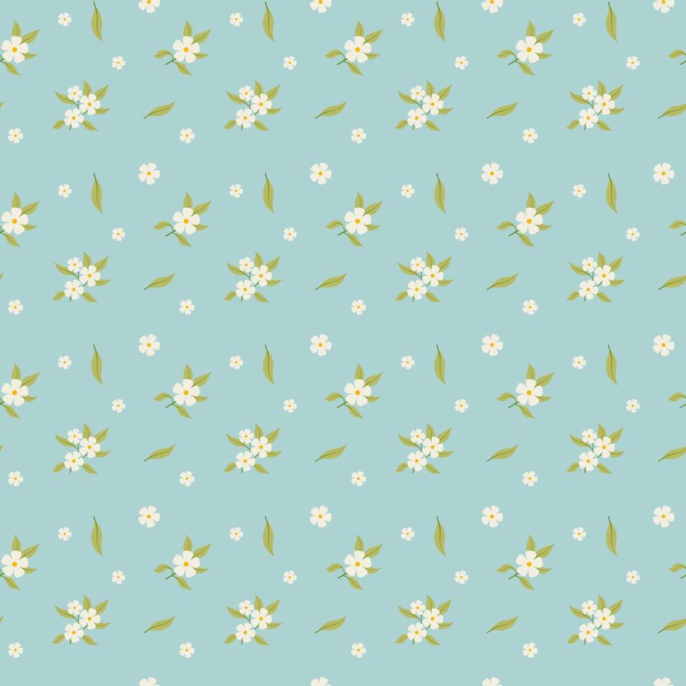 Floral seamless pattern in small Blossom twig, Spring background. Vector illustration in simple hand dranw style