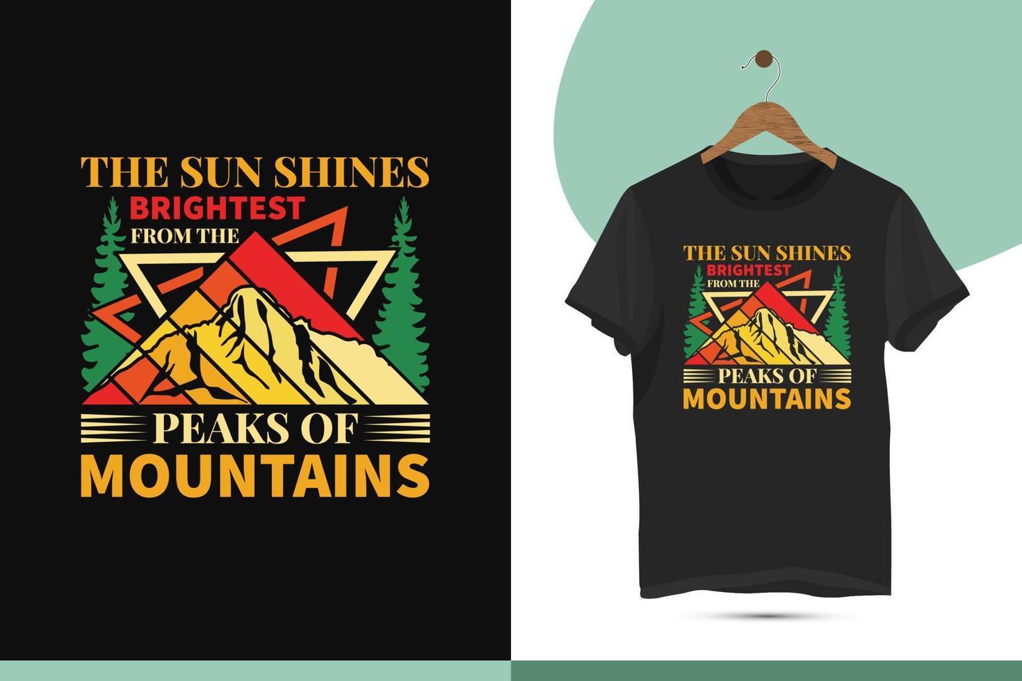 el sol más brillante desde los picos de las montañas: el mejor diseño único de camiseta de aventura. adecuado para imprimir en camisetas, bolsos, tazas y almohadas. vector