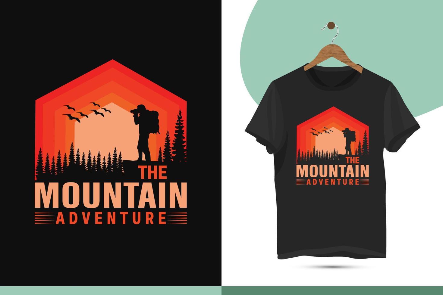 The mountain adventure - The best unique retro-style mountain t-shirt design template. Bird and hill silhouette vector illustration art. High-quality print for a shirt.