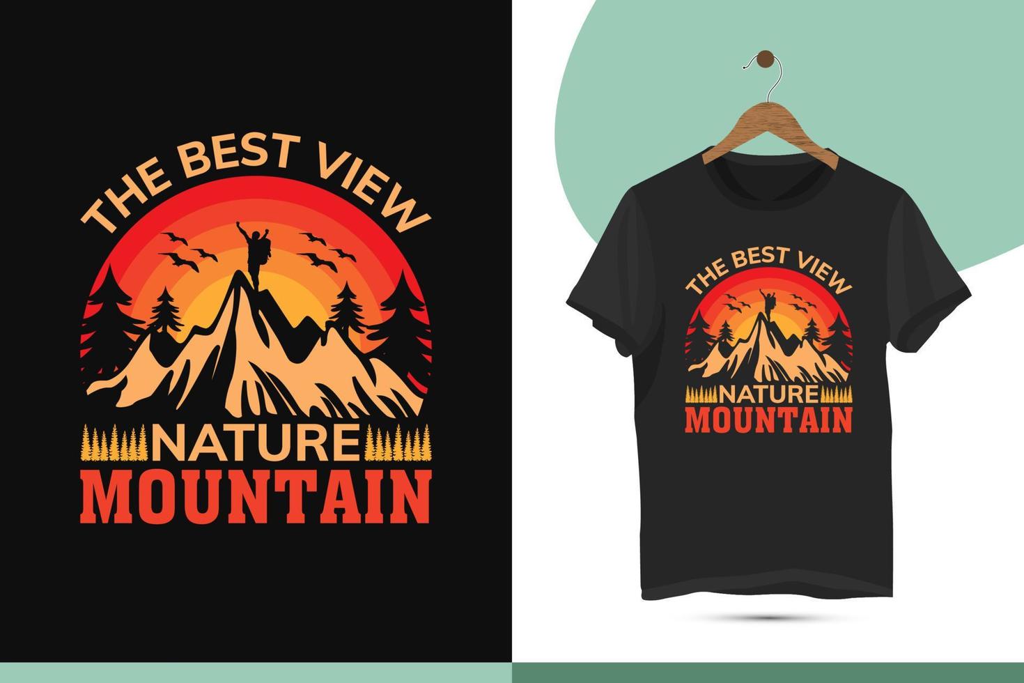 la mejor vista de la montaña natural: plantilla única de diseño de camiseta de montaña de estilo retro. Arte de ilustración vectorial de silueta de pájaro y colina. impresión de alta calidad para una camisa. vector