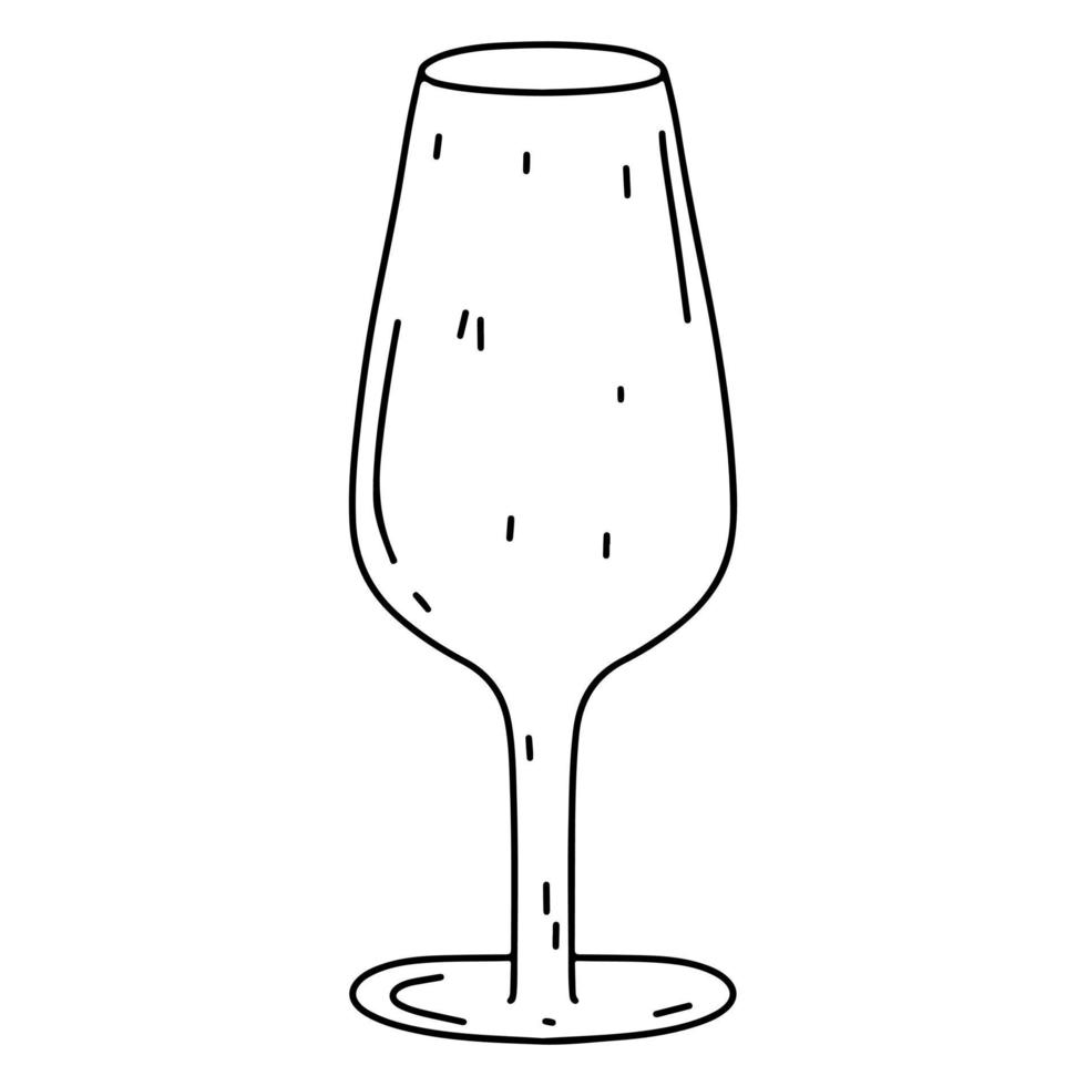 Glass of wine or champagne in hand drawn doodle style. Vector illustration isolated on white background. Alcohol drink concept for restaurant, cafe, party.
