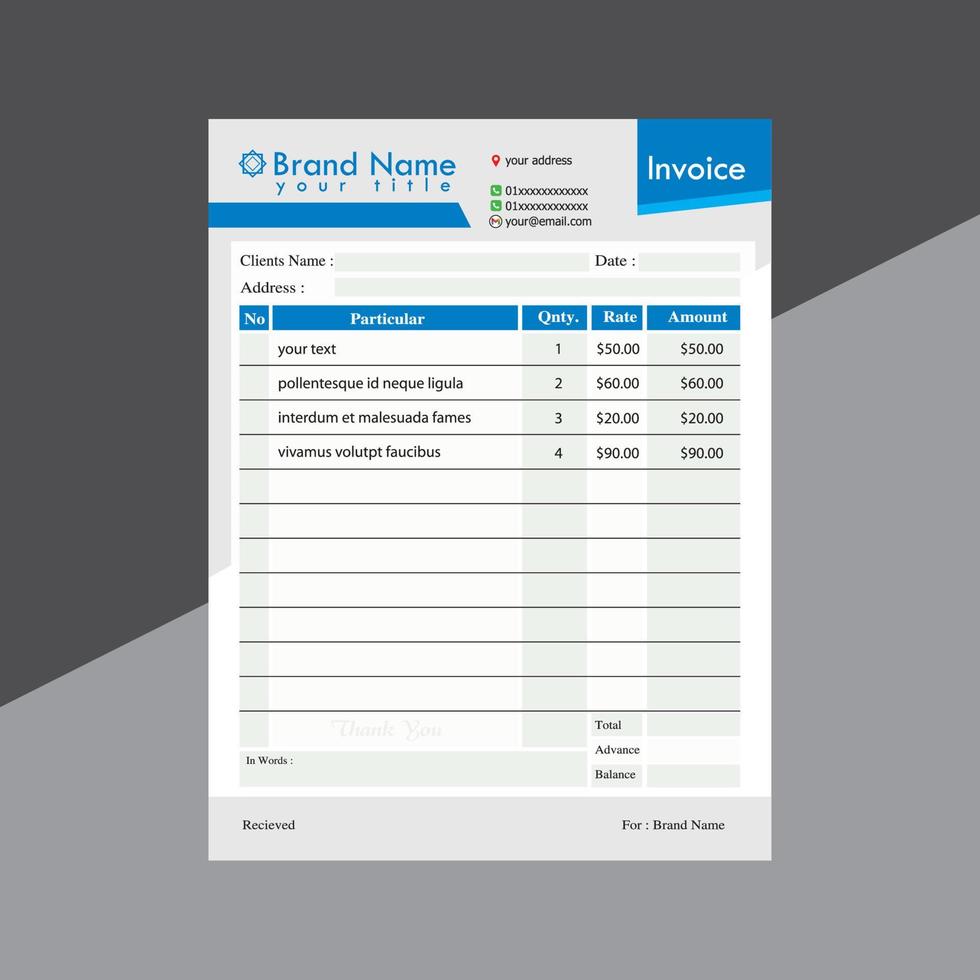 Invoice Cash Memo vector