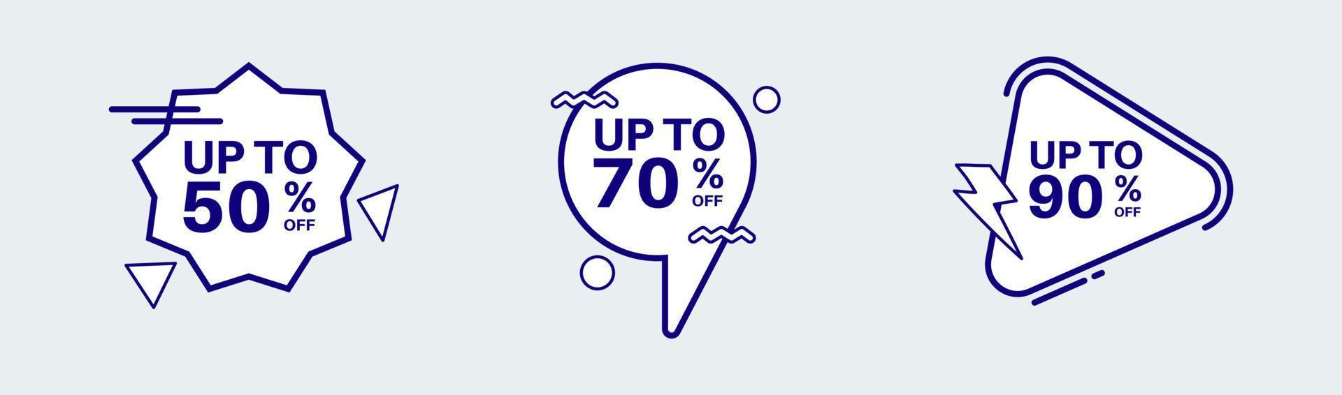 Discount label sticker in retro design style. Sticker with 50, 70, 90, percent off special price. vector