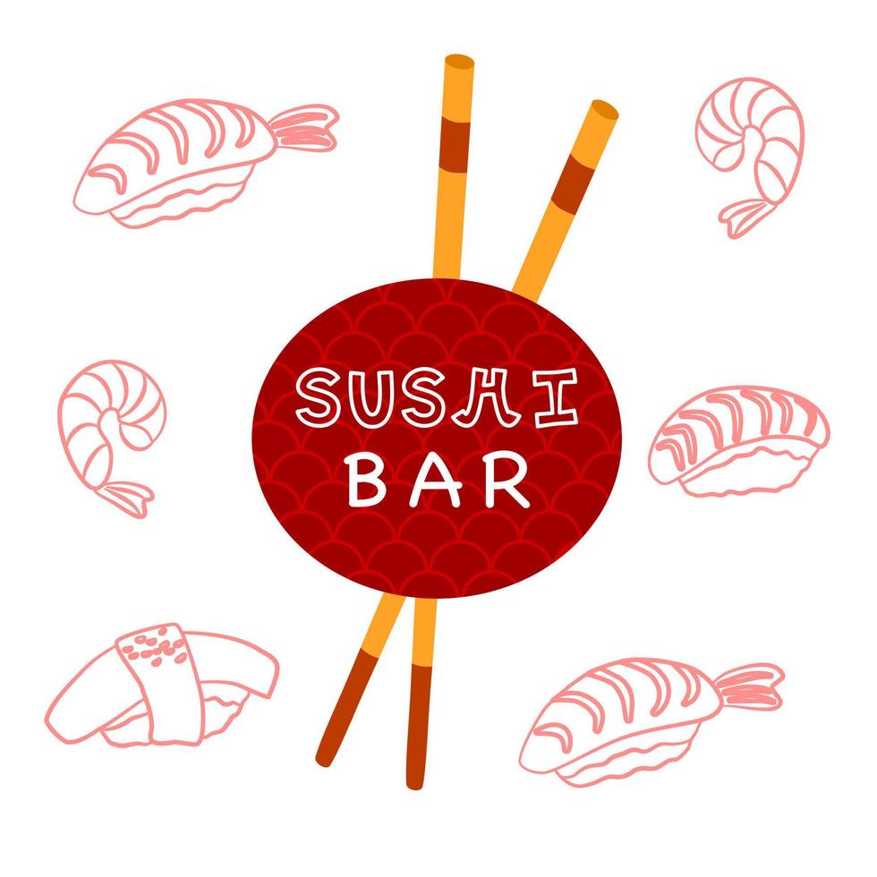 bar de sushi anuncia banner con composición cuadrada y fondo blanco. vector