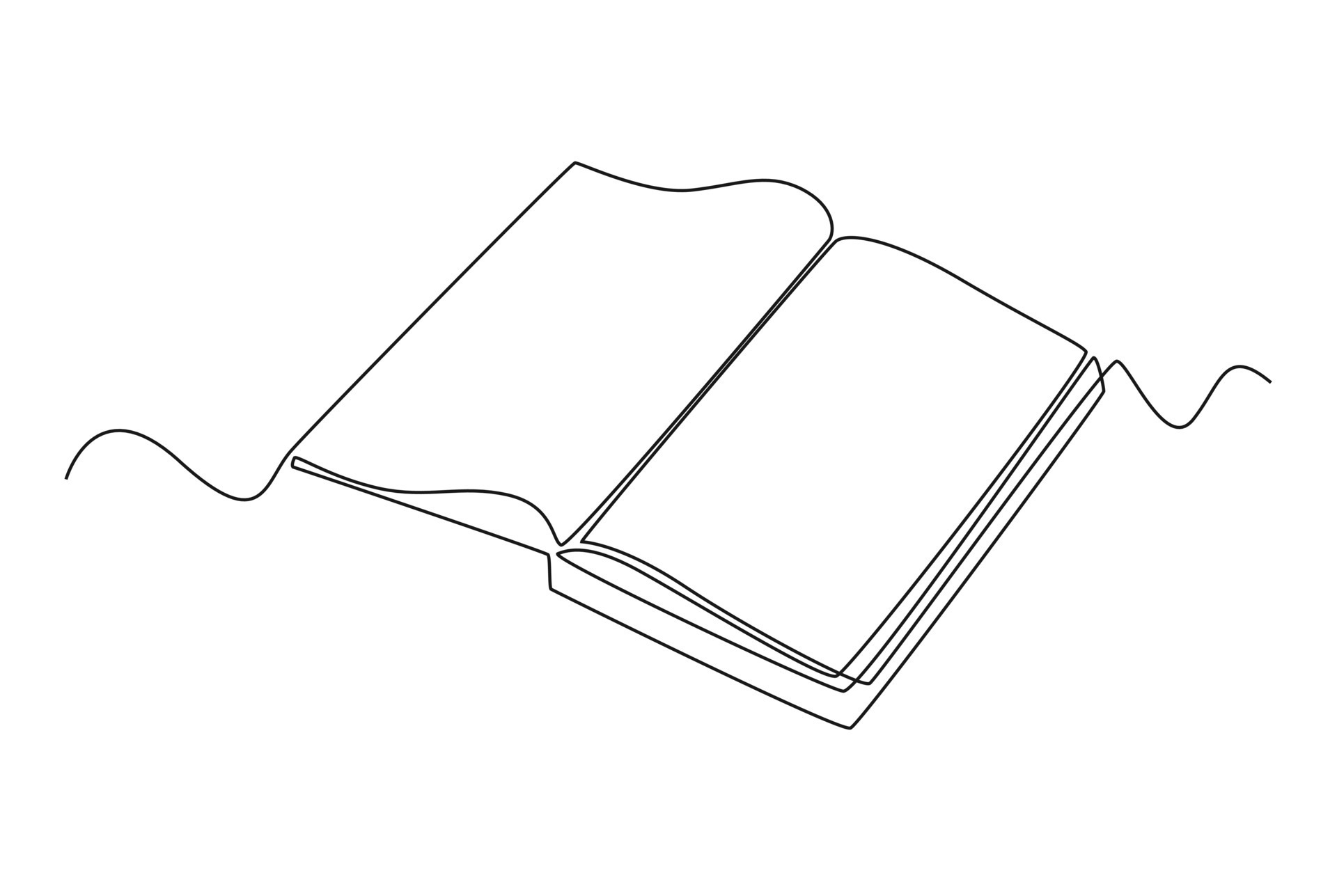 Single one line drawing blank open book. Continuous line draw design
