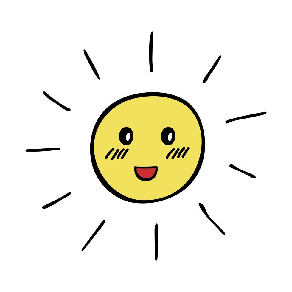 emoji de sol feliz dibujado a mano. garabato de verano. elemento de vector único para el diseño