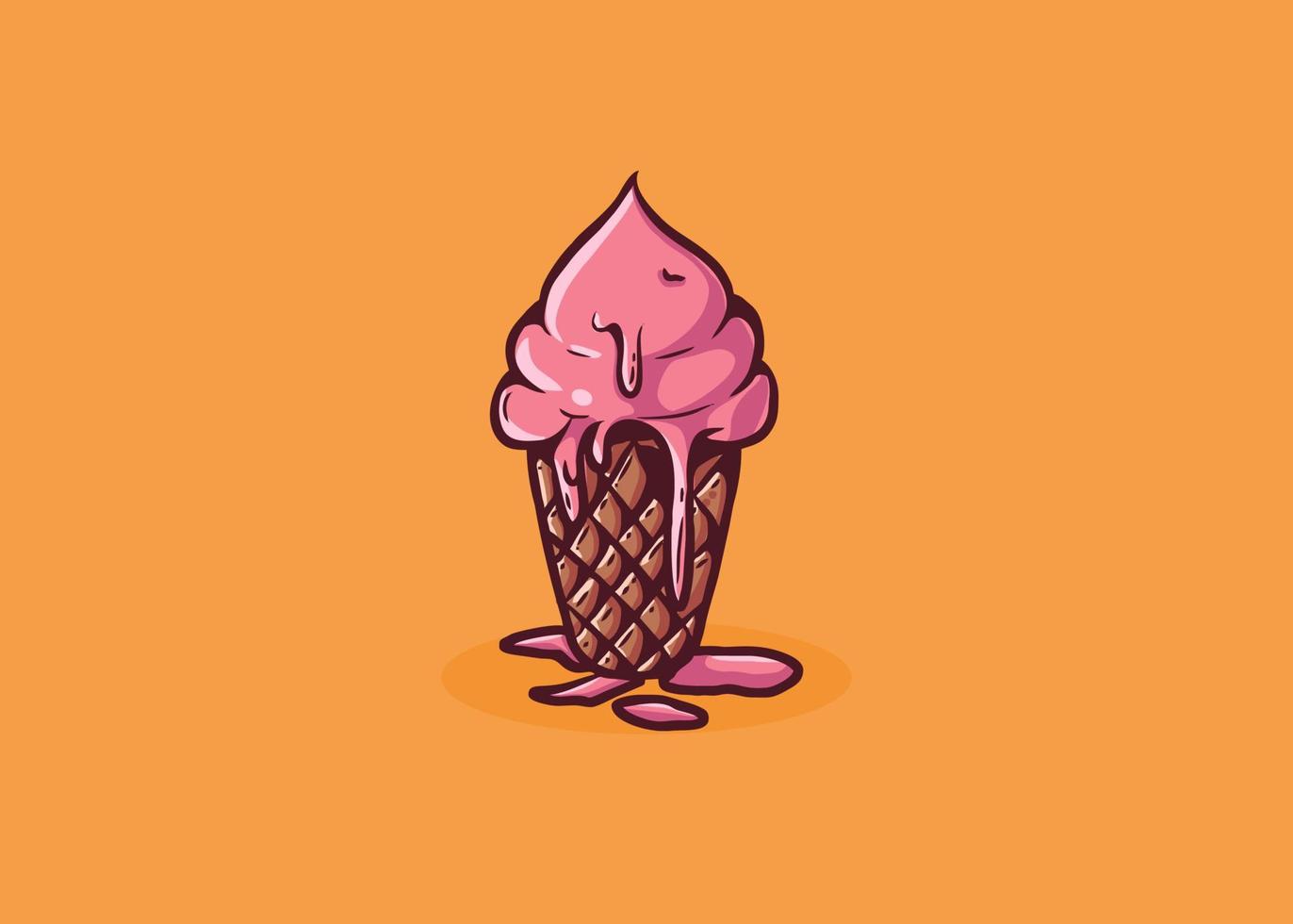 cartoon ice cream with strawberry flavor hand drawn vector illustration