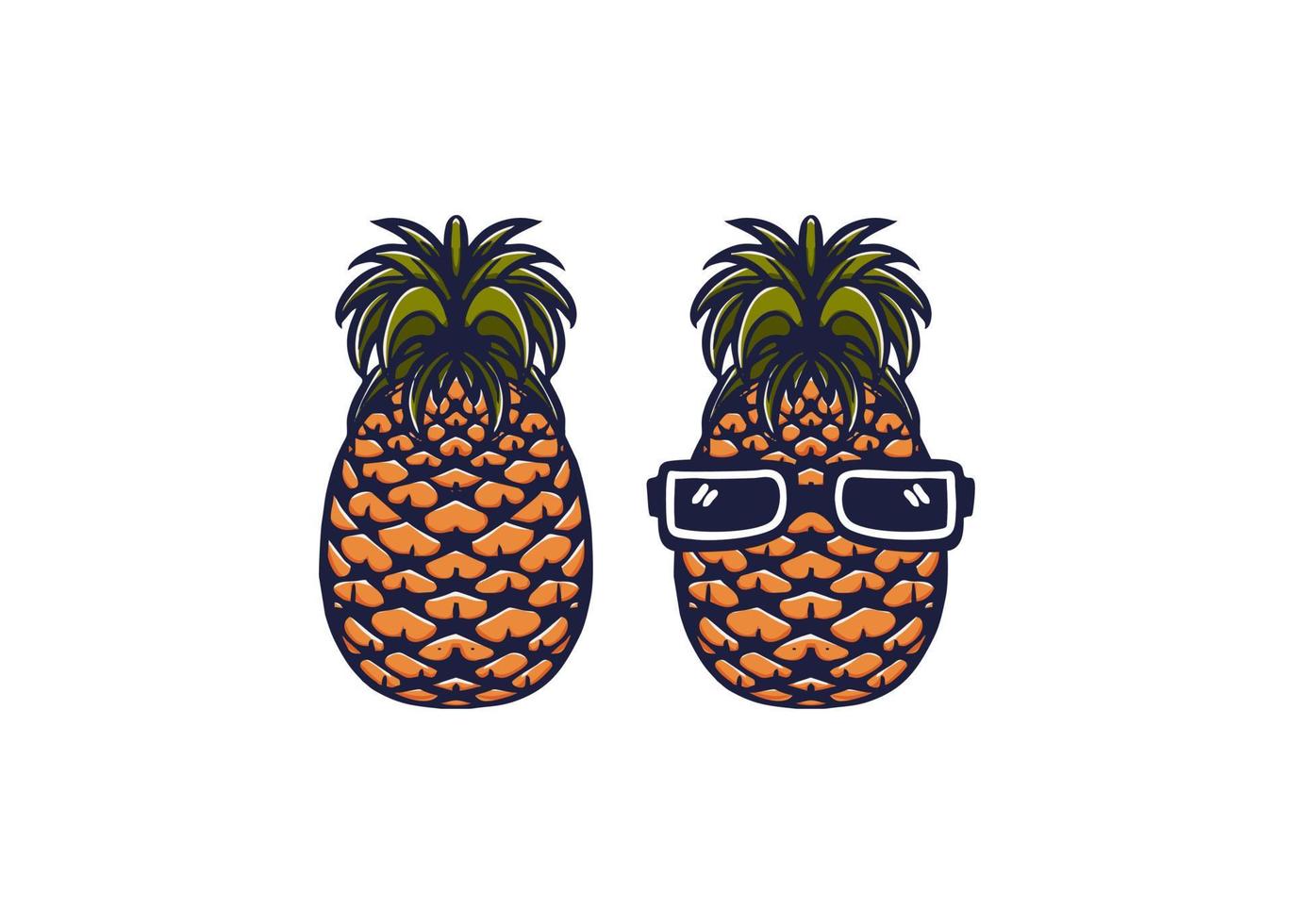 personaje de dibujos animados de piña vectorial con gafas. estilo dibujado a mano vector