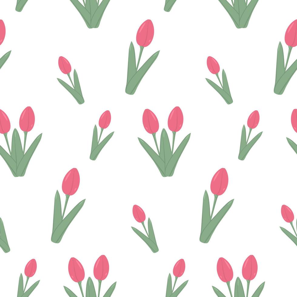 Delicate Endless floral pattern of colorful blooming tulip flowers in trendy pale shades. Springtime vector