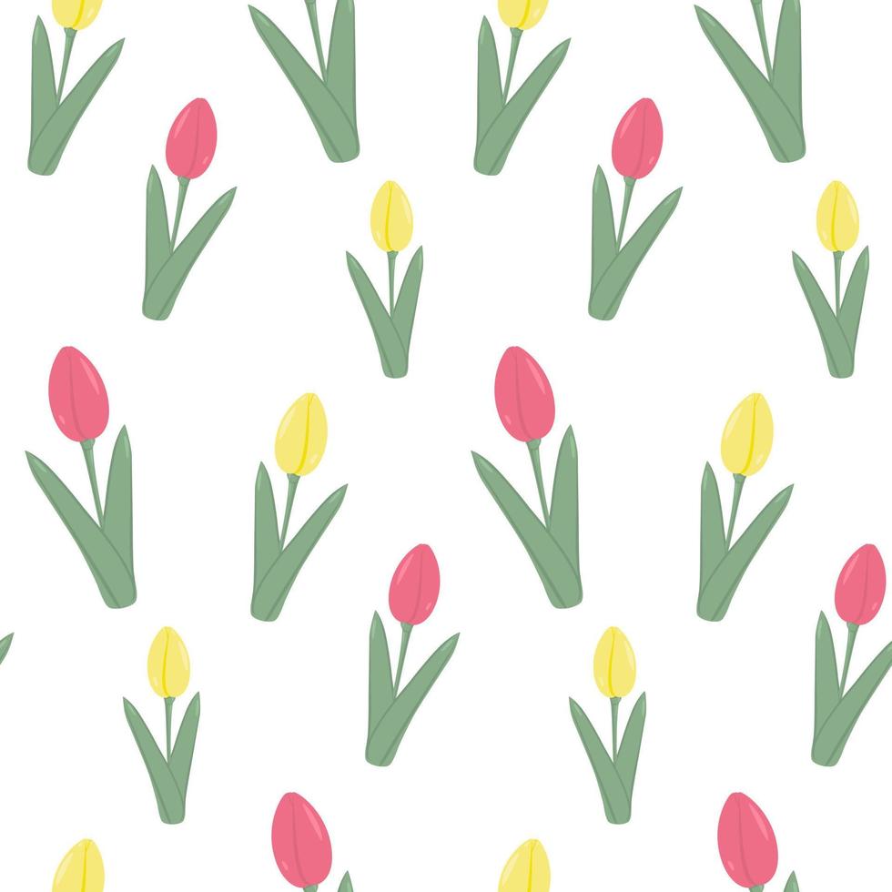 patrón interminable de ramo de flores de tulipán en flor en caja circular en estilo de dibujos animados en tonos de moda vector