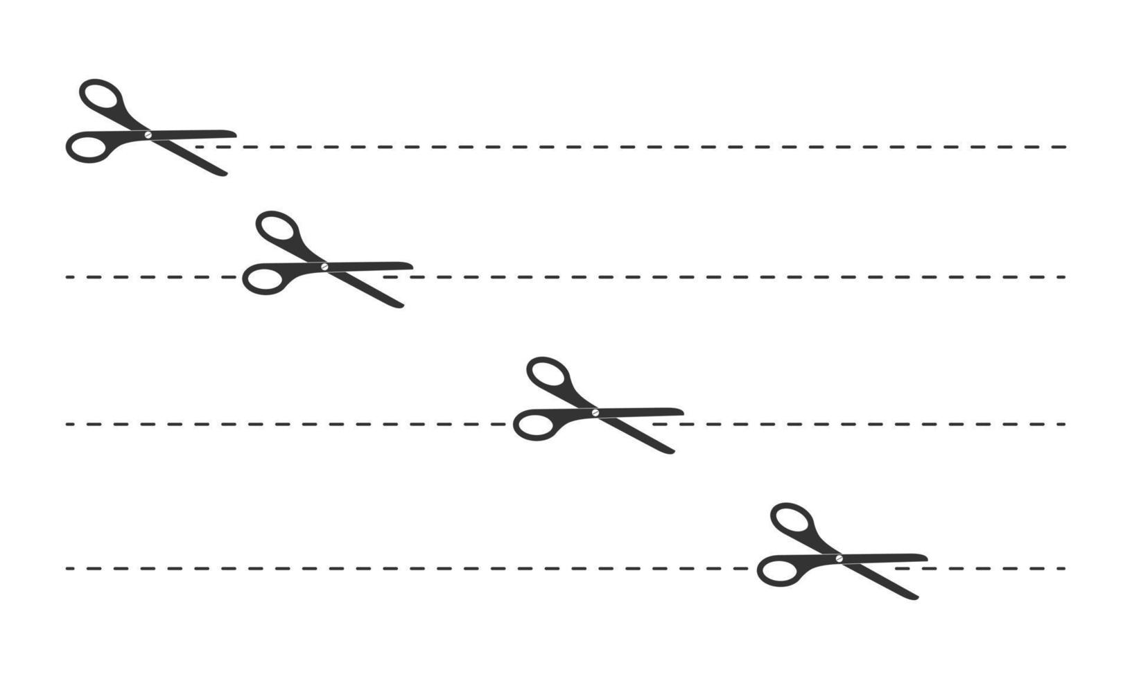 conjunto de iconos de tijeras de corte con líneas punteadas. corte aquí el pictograma para cupones, vales, etiquetas, páginas de papel vector