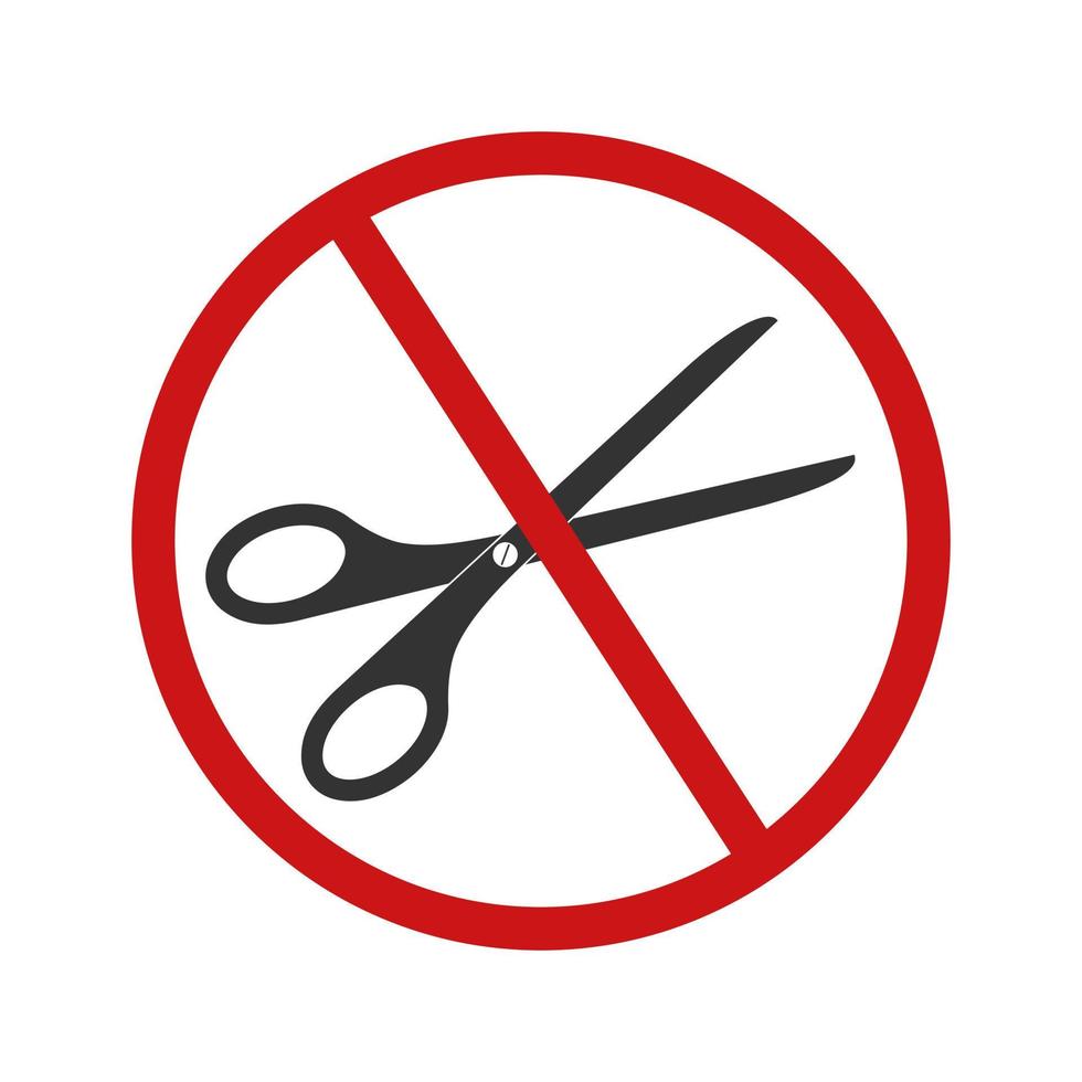 Scissors with red forbidden sign. Do not cut prohibition icon. Stop cutting pictogram vector