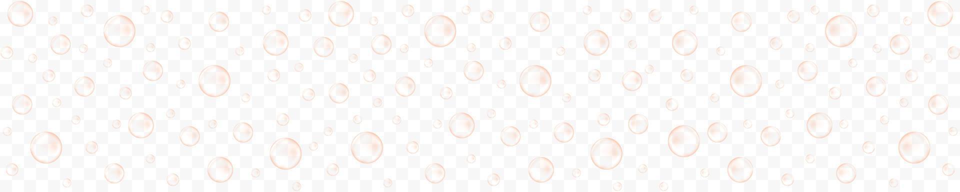 Golden air bubbles of champagne, prosecco, seltzer, soda, sparkling wine. Carbonated drink, fizz water texture on transparent background vector