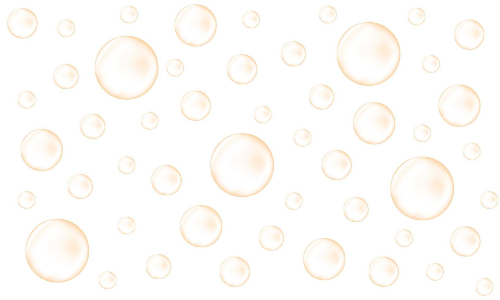 burbujas doradas de champán, prosecco, seltzer, soda, vino espumoso. textura de bebida carbonatada. fondo de agua burbujeante vector