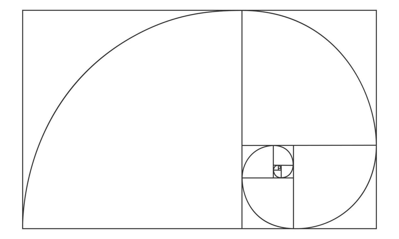 Golden ratio sign. Logarithmic spiral in rectangle. Nautilus shell shape. Leonardo Fibonacci Sequence. Ideal nature symmetry proportions template. Mathematics symbol vector