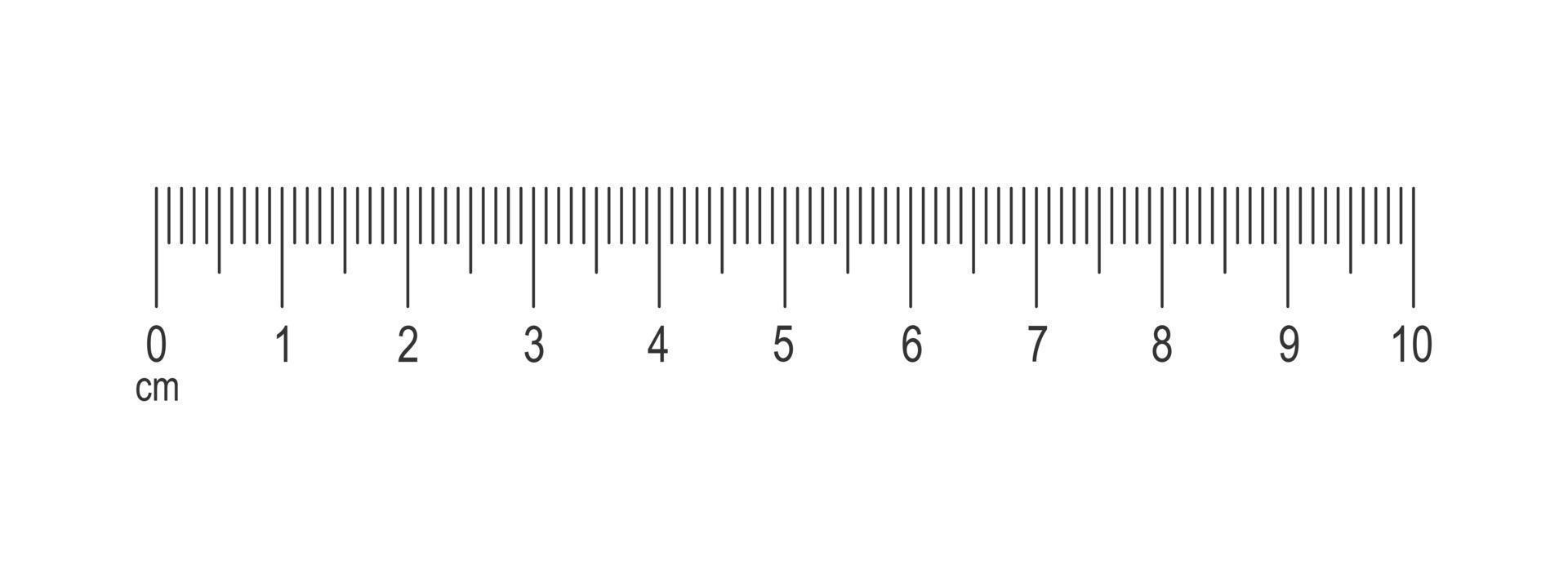 Horizontal measuring chart with 10 centimeters markup. Scale of ruler with numbers. Distance, height or length measurement math or sewing tool vector