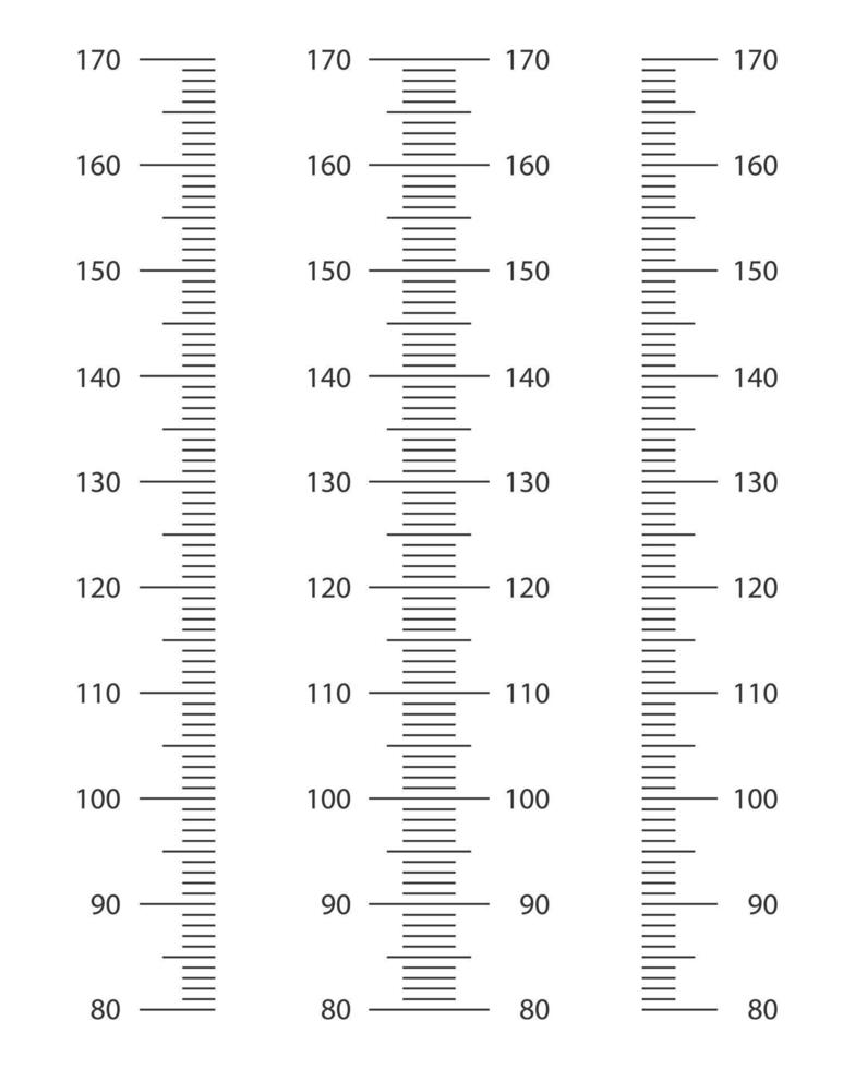 Juego de escala de estadiómetro de 80 a 170 cm. plantilla de gráfico de altura de niños para pegatinas de crecimiento de pared vector