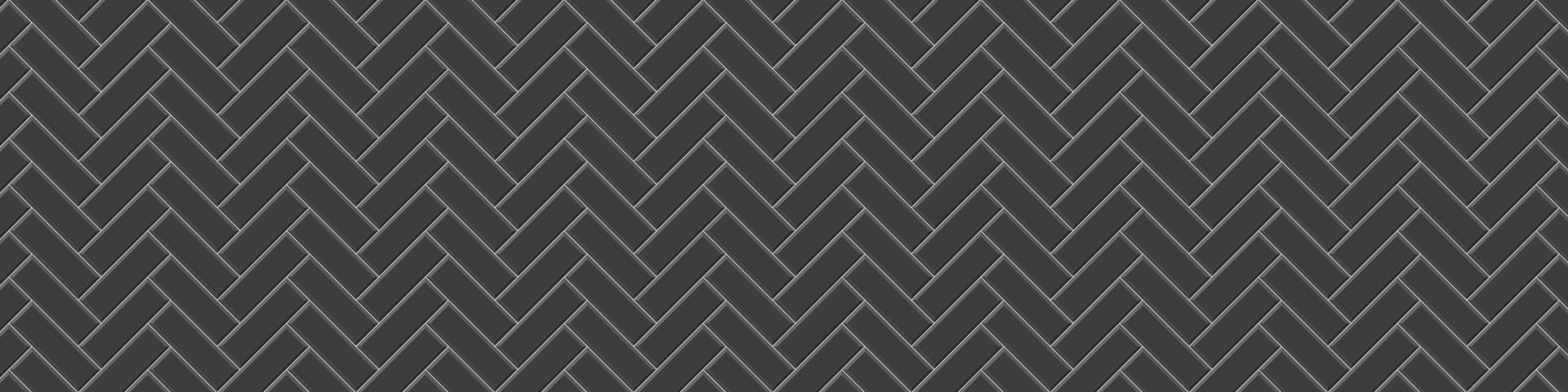Black herringbone metro tile seamless pattern. Subway stone or ceramic brick wall background. Kitchen backsplash or bathroom floor texture vector