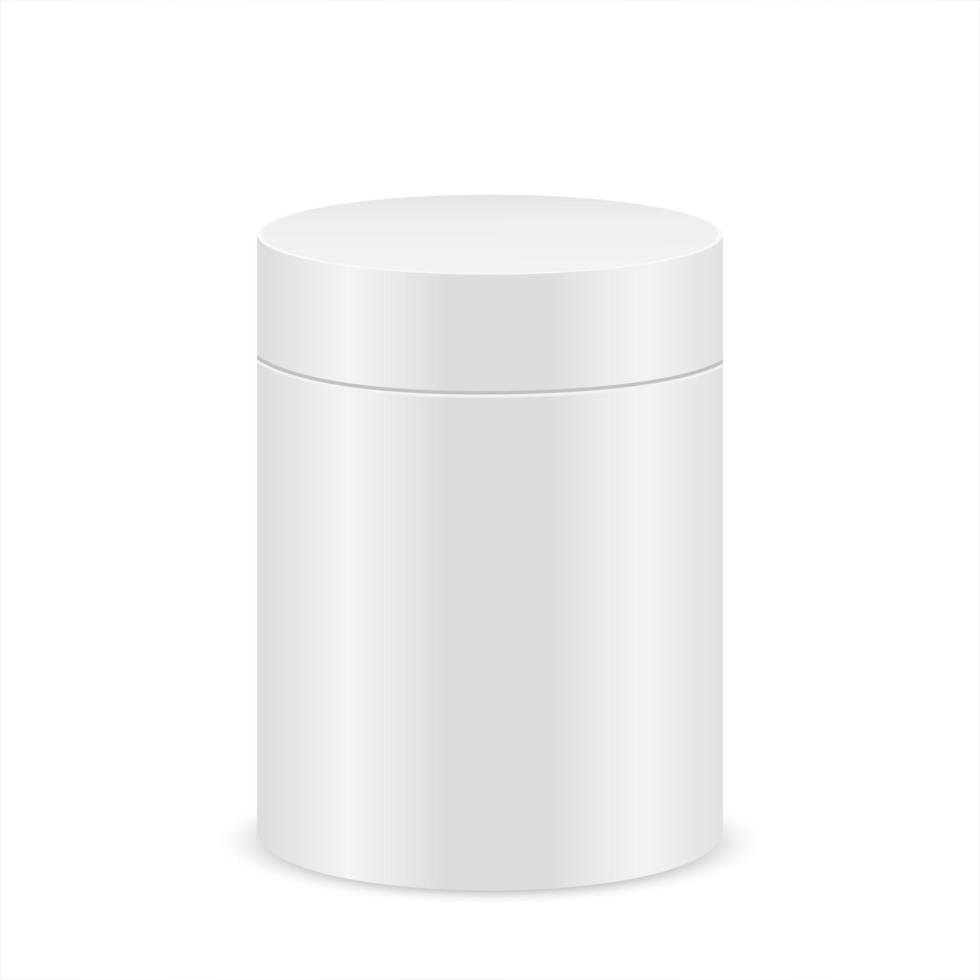 White cylinder box mockup. Plastic, tin or cardboard package for product design. Container for gift, tea, coffee, food vector
