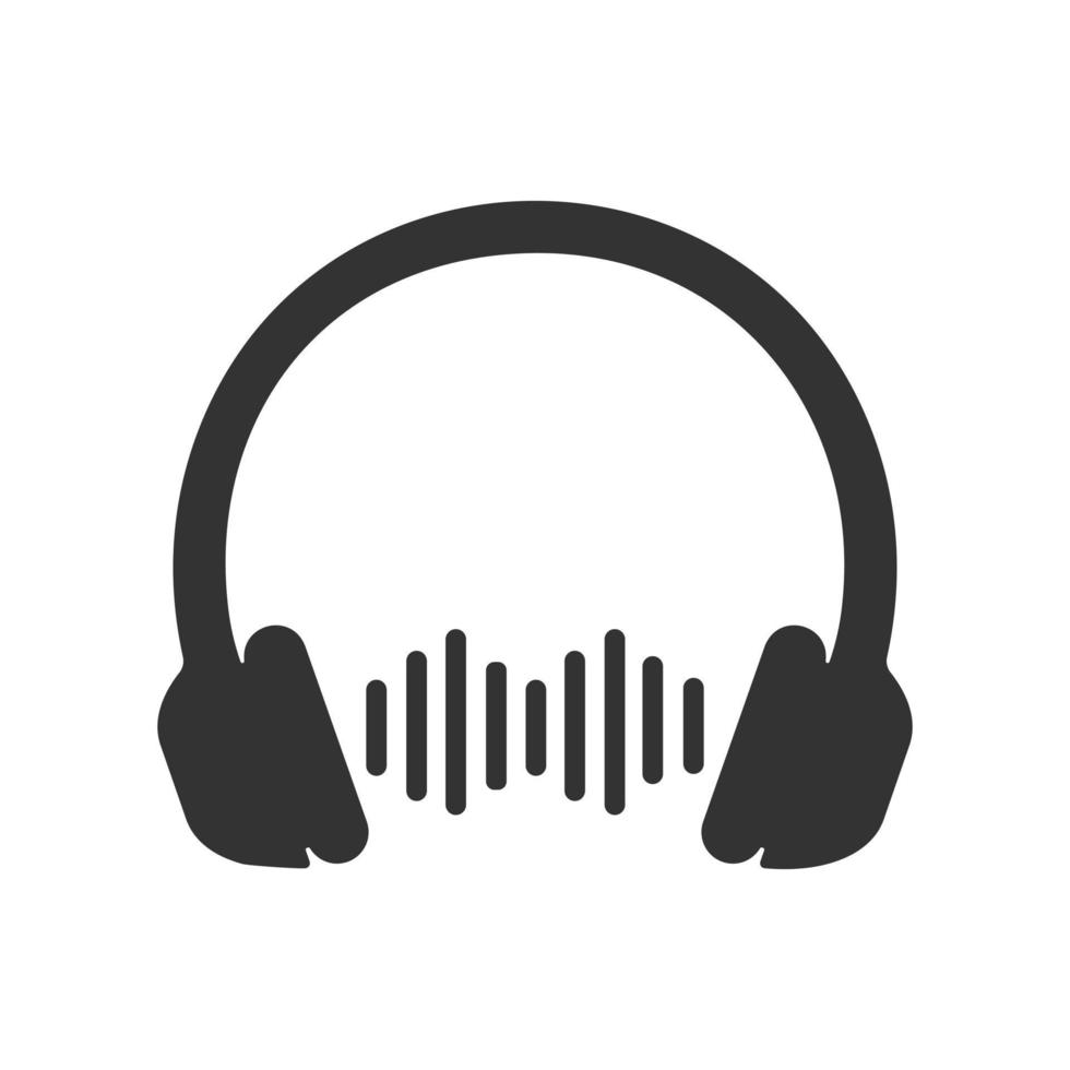 Headphones with sound wave icon. Headset pictogram. Online music, radio, podcast symbol vector