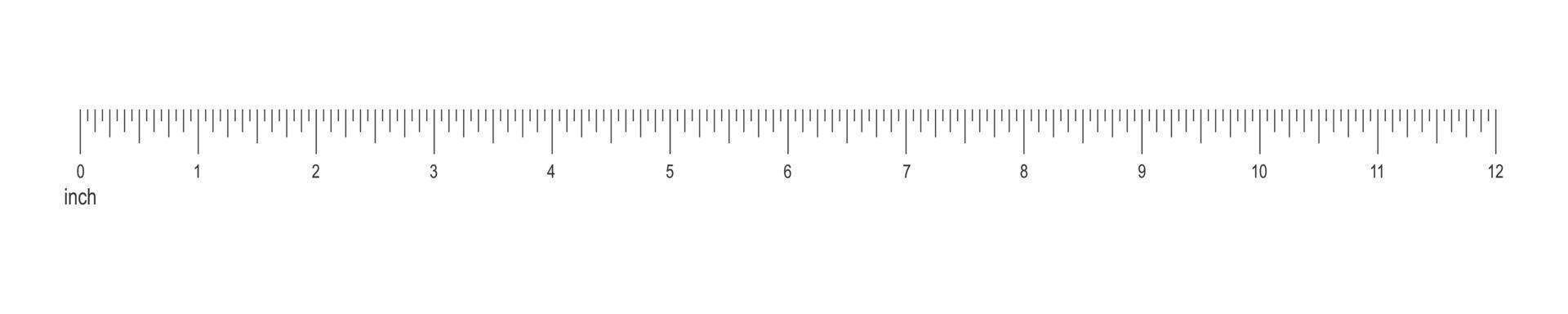 12 inch or 1 foot ruler scale. Unit of length in imperial system of measurement. Horizontal measuring chart with markup and numbers. Math or sewing tool vector