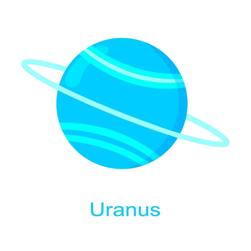 Uranus planet icon with name isolated on white background. Solar system element vector
