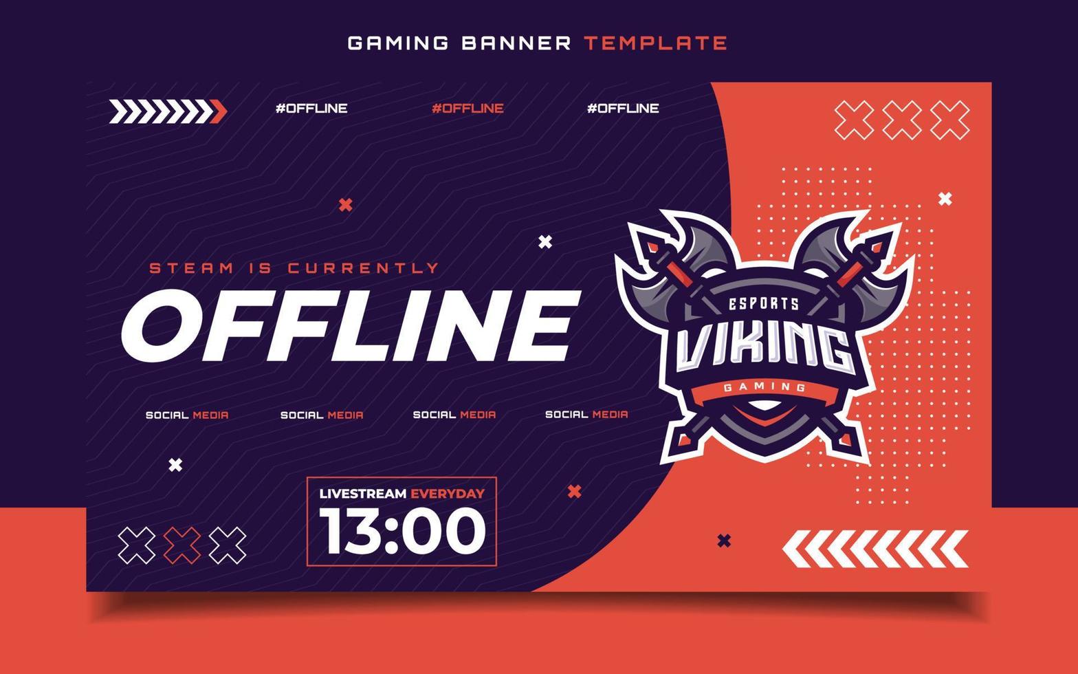 Stream Offline Gaming Banner  Template with Logo for Social Media Flyer vector