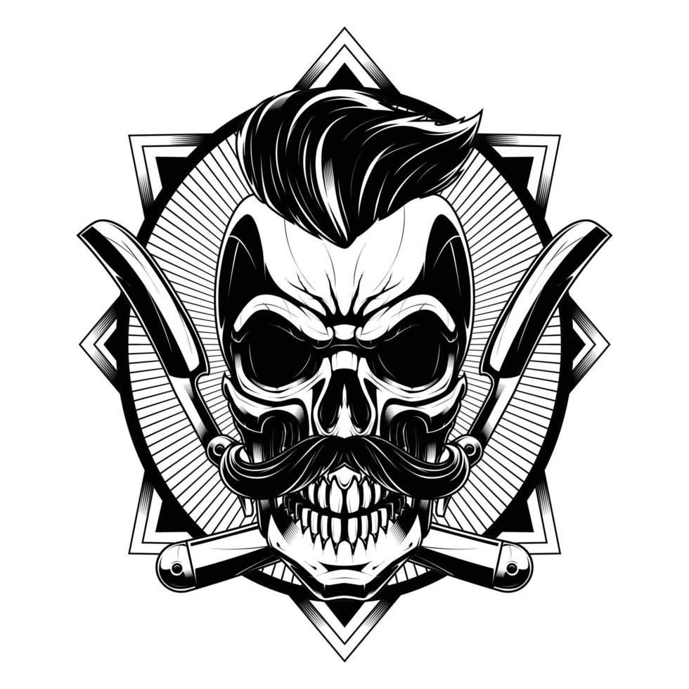 Mustache Skull with Geometry Background. Barbershop Skull Vector for T-Shirt and Merchandise Design