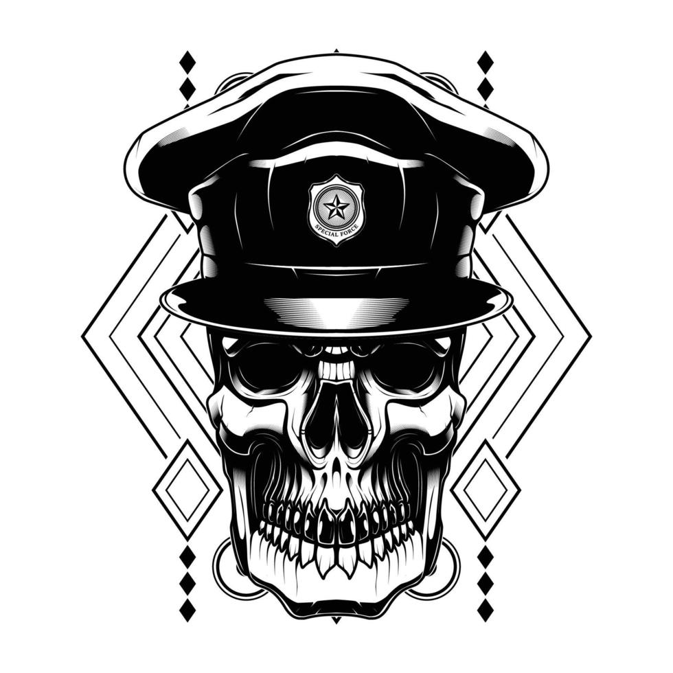 Police Skull with a Geometry Background. Skull Vector for T-Shirt and Merchandise Design.