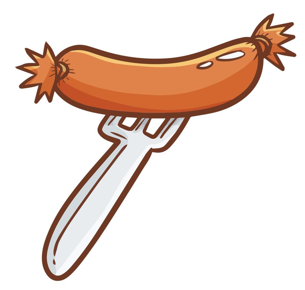 Funny and yummy sausage on silver fork vector