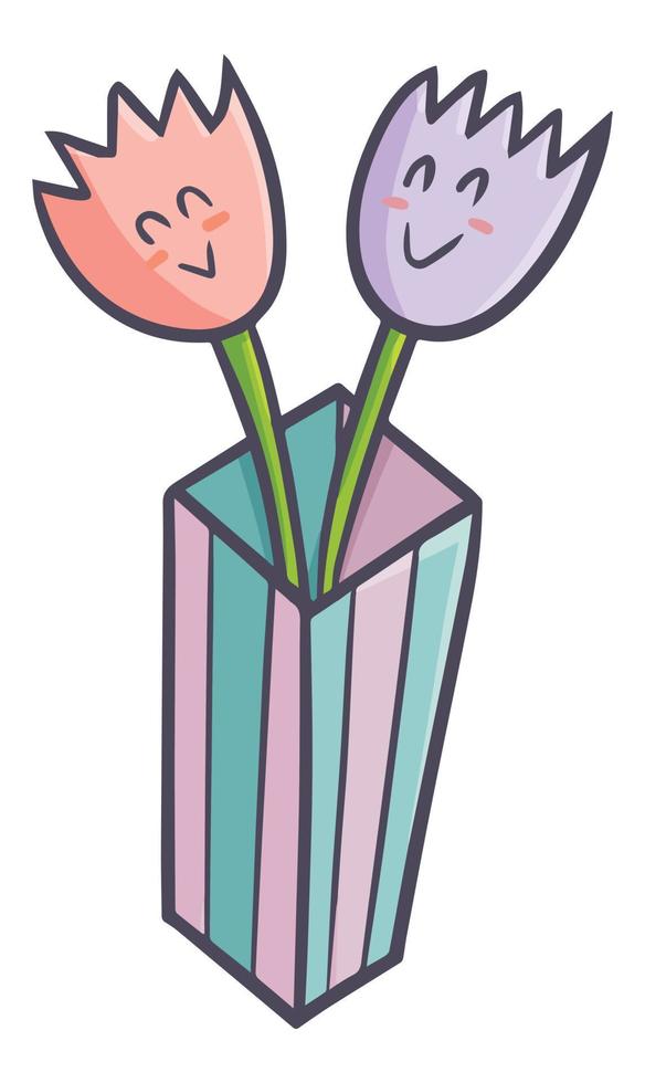 Funny and cute two tulips in a vase vector