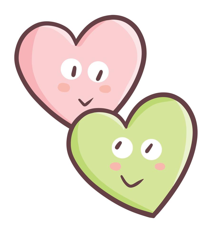 Cute and funny pink and green heart in love vector