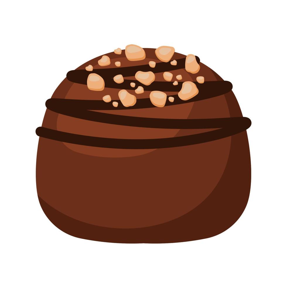 caramelo de bombón de chocolate con nueces e icono de choco oscuro ilustración vectorial animada vector