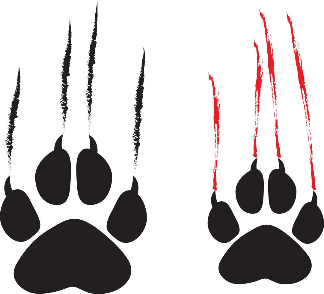 wolf paw with scratches, silhouette. Isolated object on white background vector