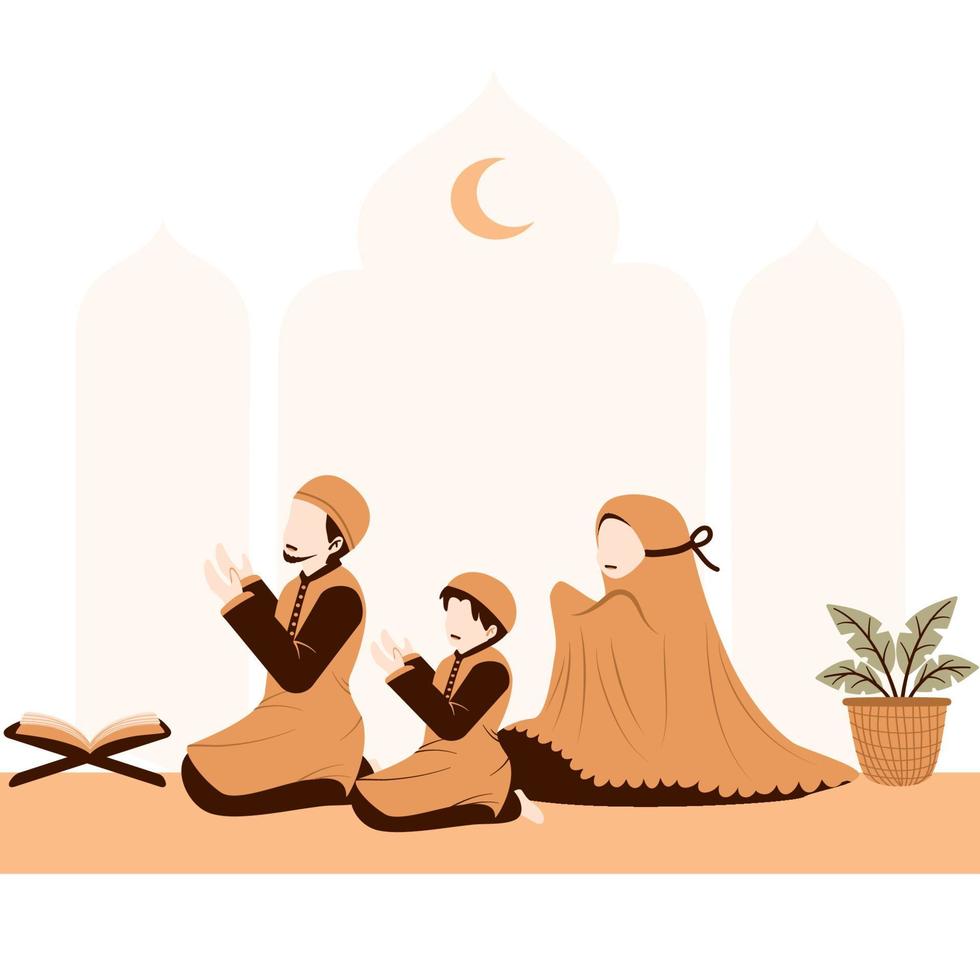 Muslim family praying together vector