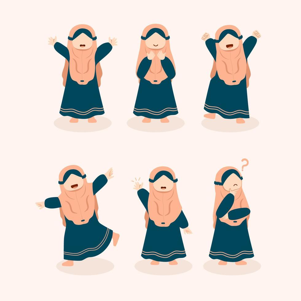 Muslim woman kid with different pose set collection vector