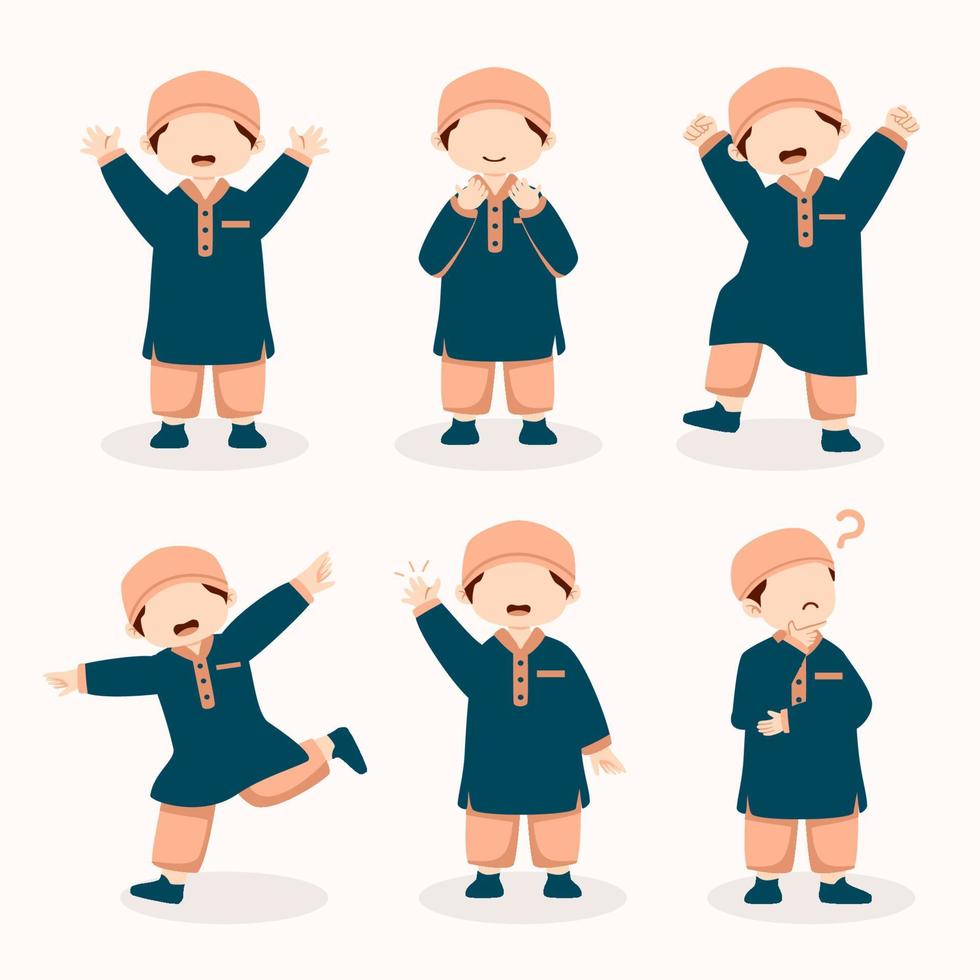 set of muslim kid cartoon Character vector