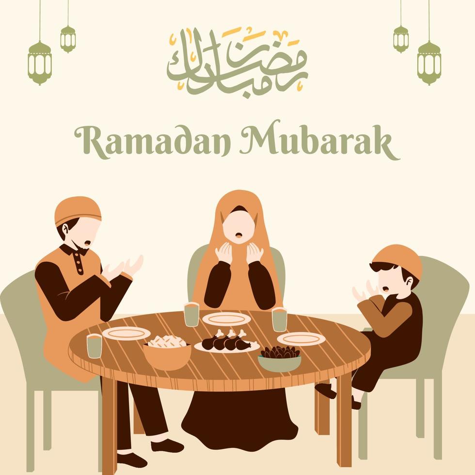 Muslim family eat sahoor and iftar in Ramadan vector