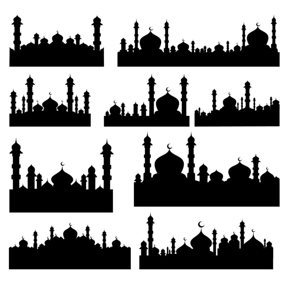 Mosque silhouette set collection vector