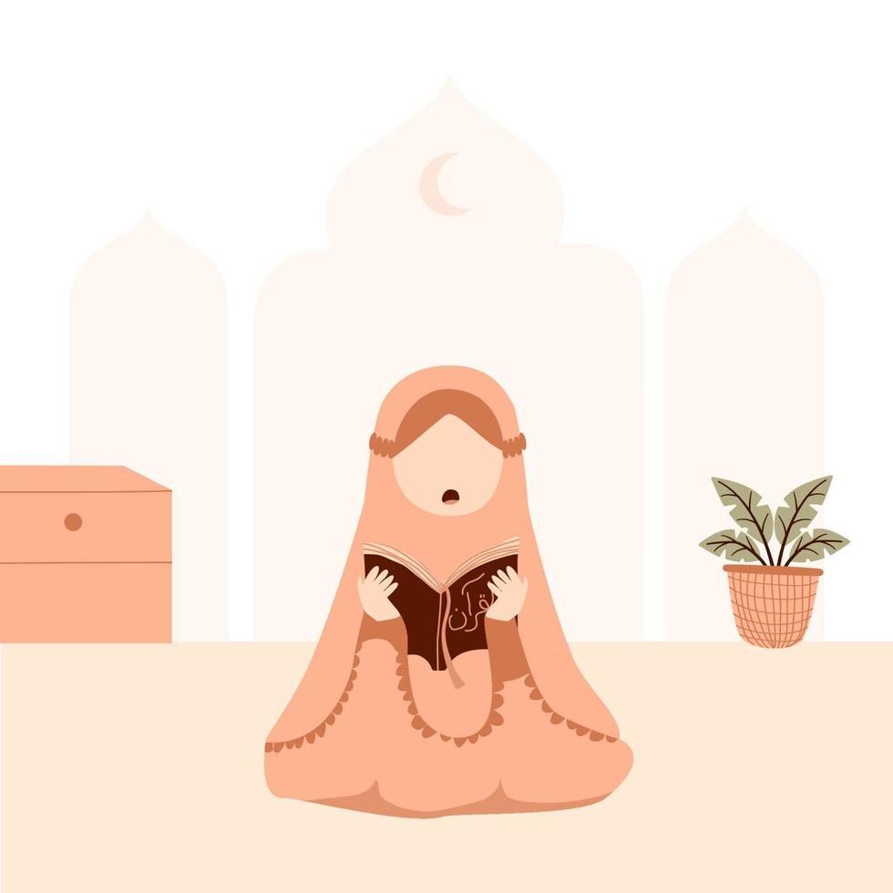 Muslimah kid read quran vector