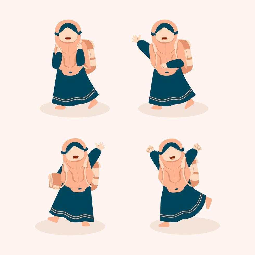 Muslim woman kid with different pose set collection vector