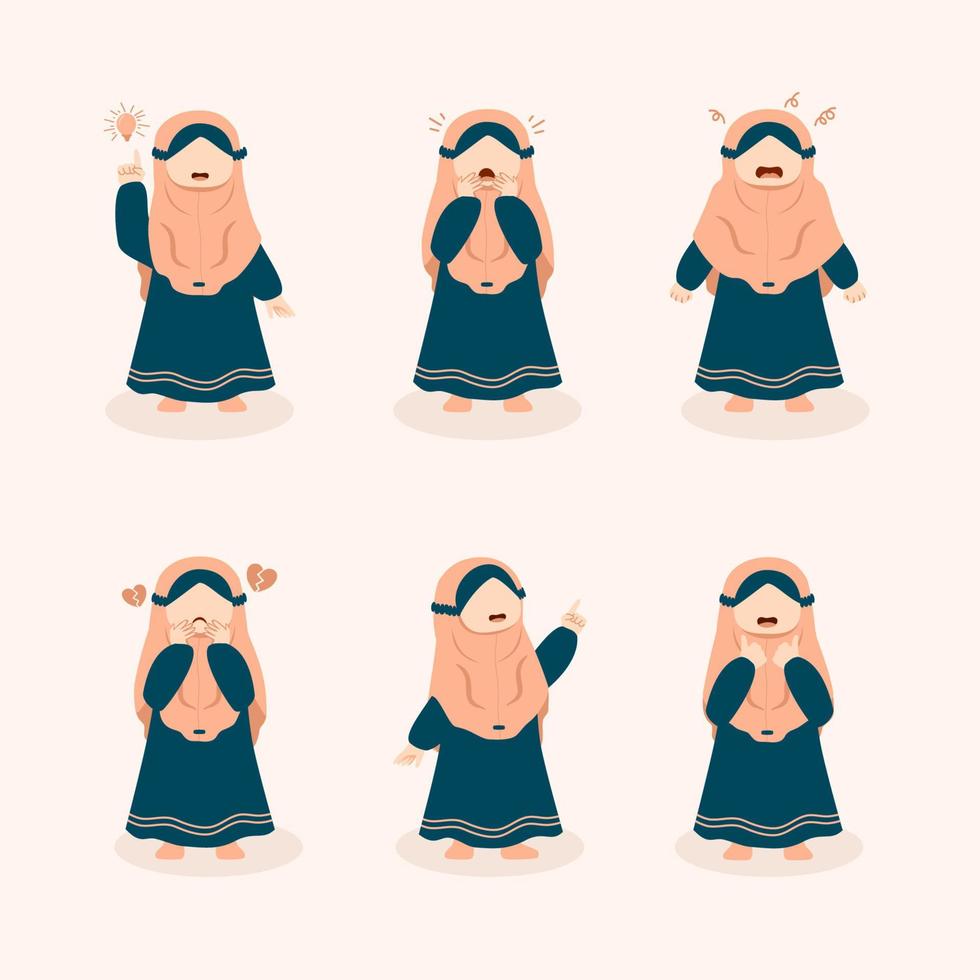 Muslim woman kid with different pose set collection vector