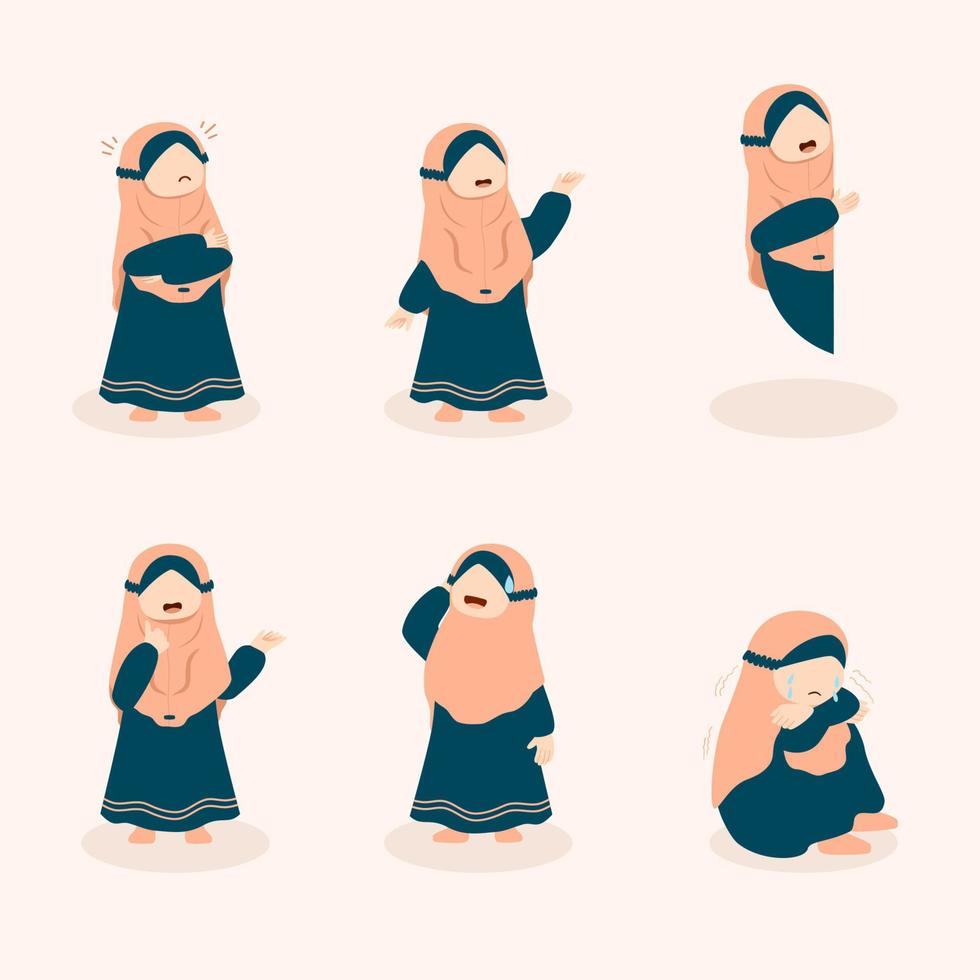 Muslim woman kid with different pose set collection vector