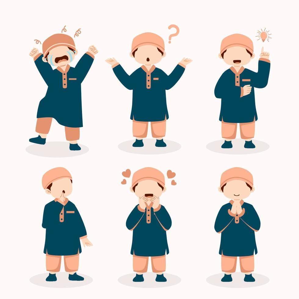 set of muslim kid cartoon Character vector