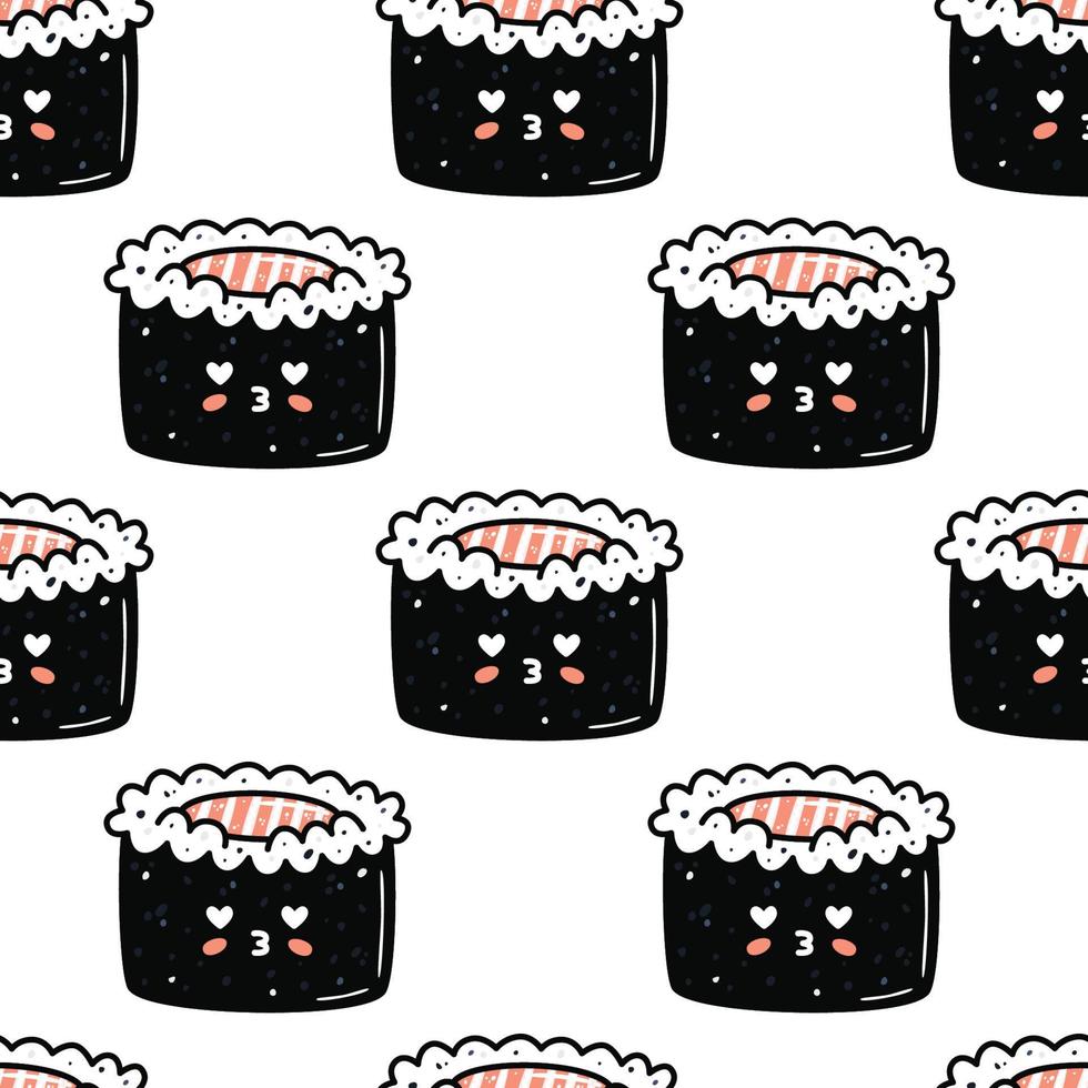 Kawaii sushi illustration. Vector flat hand drawn seamless pattern