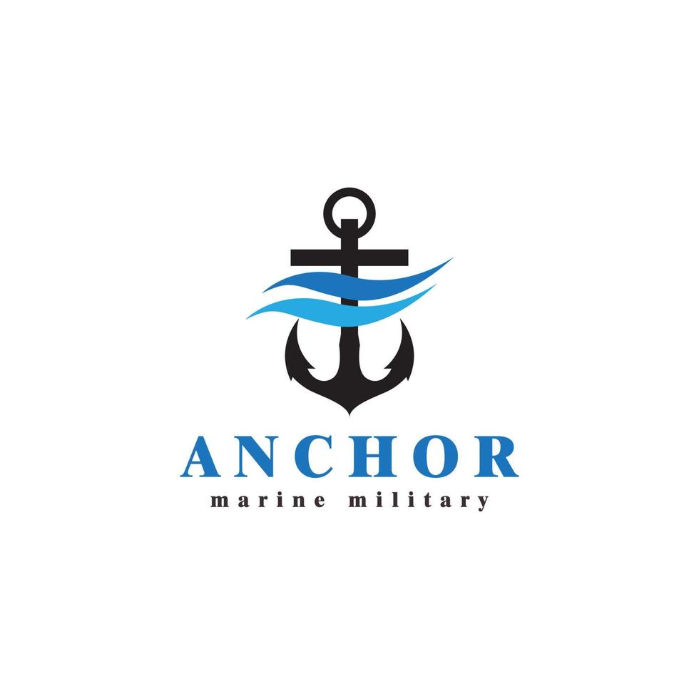 Anchor and Sea Water Wave logo nautical vector icon symbol illustration