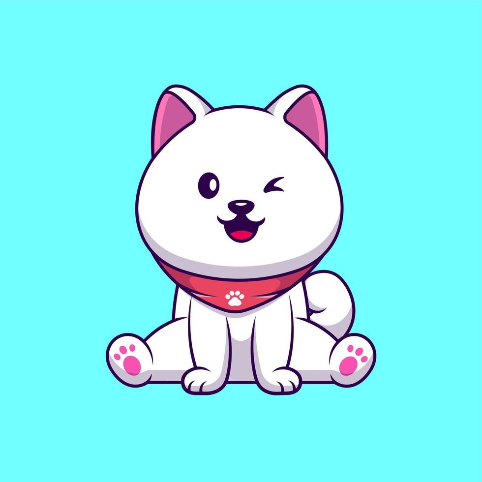Cute Spitz Dog Sitting On Cartoon Vector Icons Illustration. Flat Cartoon Concept. Suitable for any creative project.