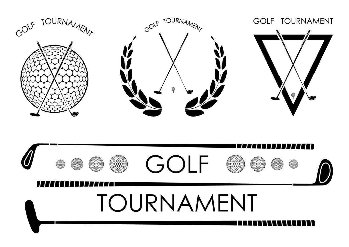 conjunto de símbolo, emblema de palos de golf para competición. equipamiento deportivo para golfistas. Estilo de vida activo. vector